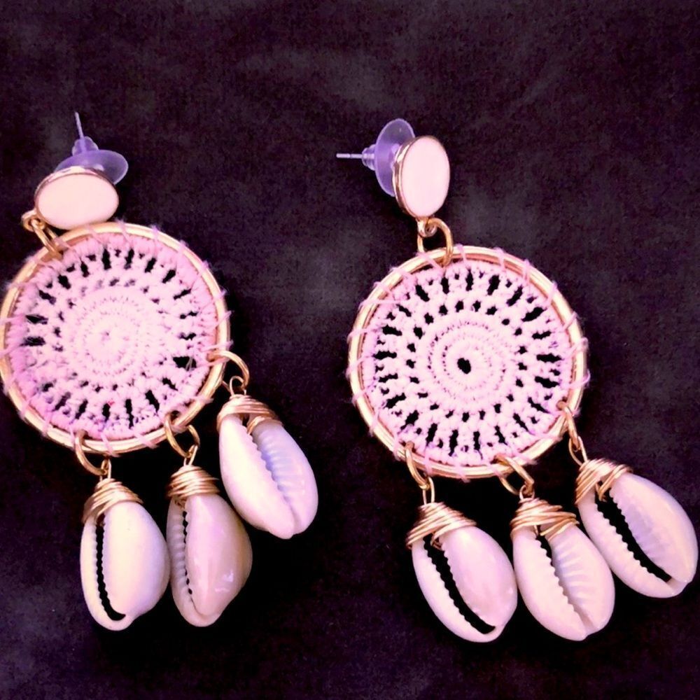 Gold & Pink Shell Dreamcatcher Earrings